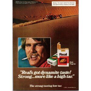 1979 Real Cigarettes RJ Reynolds Vintage Print Ad Desert Dune Buggy 70s Wall Art